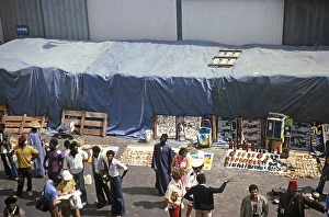 Traders selling tourist souvenirs to ship passengers, harbour of Dakar, Senegal, West Africa, 1978, Africa