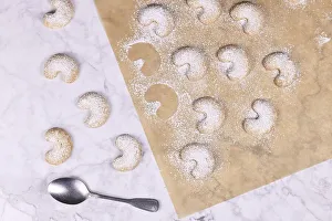 Traditional crescent shaped christmas cookies called Vanillekipferl
