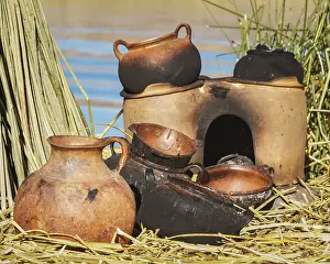 Traditional Mud Pans Used on Uros Islands at Lake Titicaca Peru Bolivia