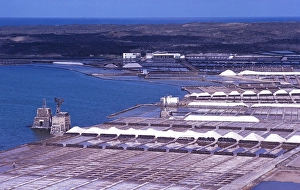 Traditional salt pans for the evaporation of sea water from salt pans, Salinas de Janubio, Lanzarote, Canary Islands, Spain, 1979, Europe
