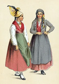 Traditional traditional costume of the peasants in Styria around 1860
