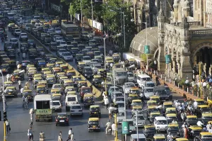 Traffic outside Chatrapati Shivaji Terminus in Bombay now Mumbai