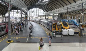 Trains inside railway station, Newcastle upon Tyne