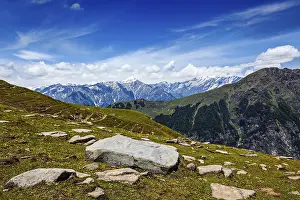 Travel Himalayas background. Above Kullu Valley