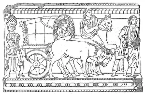 Travelling chariot, Etruscan relief