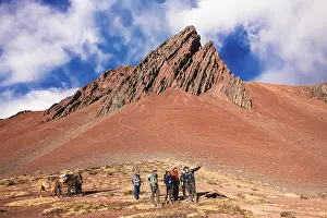 Framed Print : Trekking group in front of bizarre rock formations near Huampococha Framed Print : Trekking group in front of bizarre rock formations near Huampococha