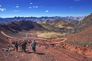 Framed Print : Trekking group descending from Huampococha Tambo to Pachachani