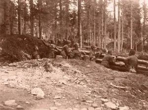 Trench in a forest, historic photograph