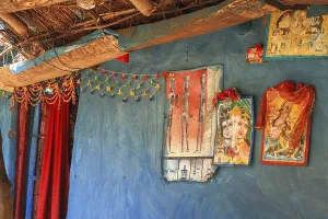 Tribal hut with picture of gods