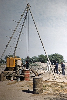 Tripod crane and generator in use Water supply technology Irrigation project Pakistan, 1963