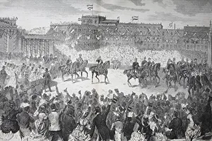The triumphal procession of the Emperor and his troops through the Brandenburg Gate in Berlin on 16 June 1871