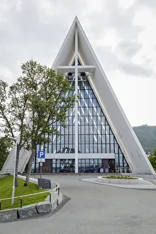 TROMSO, FINLAND - JULY 27, 2016: Front view of the Arctic Cathedral in Tromso Norway