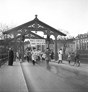 Trondheim Norway 1949. The Old Town Bride (Den gamle Bybro). Gamle Bybro is one of Trondheim's characteristic landmarks