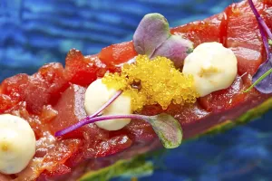 Tuna fish Tartare Tartar with wakame seaweed and soya