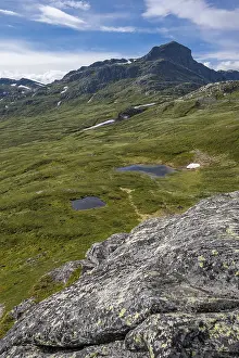 Tundra, barren mountain landscape with mountain Bitihorn