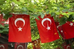 Turkish national flag in open air on a rope