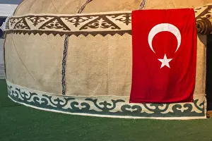 Turkish national flag with white star and moon in the view