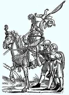 Turkish warrior on horseback with captured Austrian peasants from the time of Vienna's first defeat by the Turks