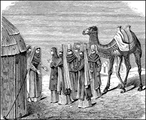 Turkmen Wedding, Turkmenistan, Group of woman with camel picking up the bride
