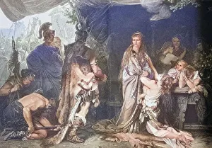 Tusnelda is handed over by her father Segest to the Roman general Germanicus