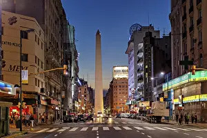 Twilight view of a busy city street