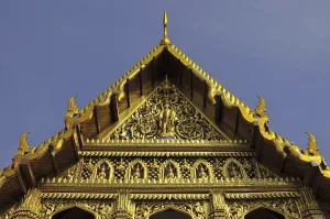 Tympanum and Chofah (Sky Tassel) at Hor Monthien Dharma