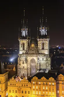 Tyn Church, view from Old Town Hall at night