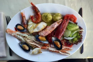 Typical fish dish with shrimps