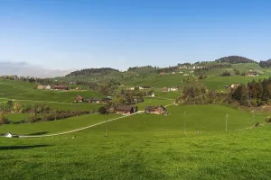 Typical landscape in Appenzellerland with farmhouses