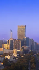 UAE, United Arab Emirates, Abu Dhabi downtown panorama and financial center skyline
