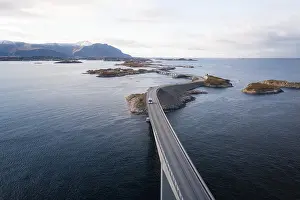 UAV recording, campervan on the island link road Atlantic Ocean Road