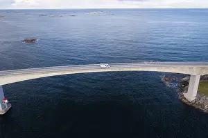UAV recording, campervan on the island link road Atlantic Ocean Road