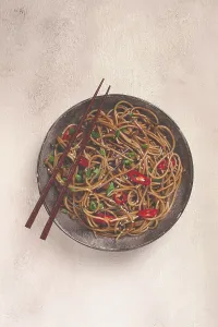 Udon noodles, with shimeji mushrooms