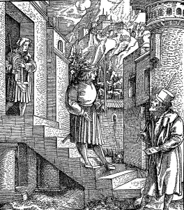 Unfalo, the evil spirit, in a doctor's coat and doctor's hat