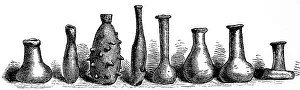 Unguentarium, balsamarium, lacrimarium or tear jars, small glass vessels for ointments, medicine or similar substances, archaeological finds from Tbilisi, use since antiquity, narrow bottle neck, archaeological finds, history of mankind, Georgia