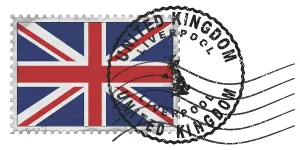 United Kingdom Liverpool Stamp with National Flag and Postmark