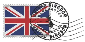 United Kingdom Manchester Stamp with National Flag and Postmark