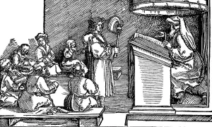 The unlearned pupil, indicated by the gugel with donkeys and bells