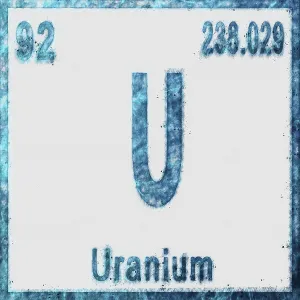 Uranium Chemical Element in Blue on White Background