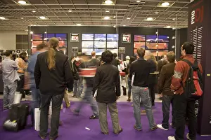 Urban living space people standing and listening music in Exhibition hall