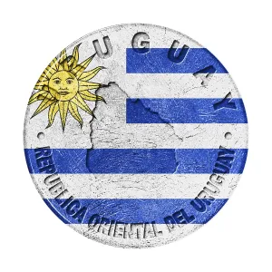 Uruguay Flag Button with Map, Retro Style