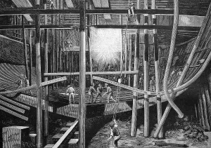 Utilization of electric light in shipbuilding