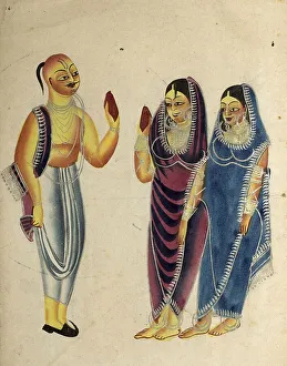Vaishnava devotee with two woman, c
