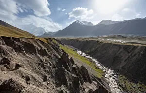 Valley with river Achik Tash between high mountains
