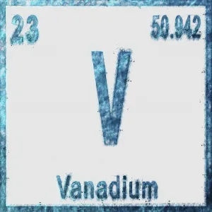 Vanadium Chemical Element in Blue on White Background