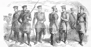 Various war uniforms, on the left