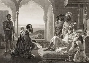 Vasco da Gama presenting a letter from the King of Portugal to the Samudrin von Calicut