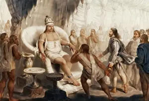 Vasco da Gama presenting a letter from the King of Portugal to the Samudrin von Calicut