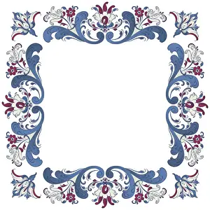 Vector floral frame with traditional Norwegian Rosemaling motif