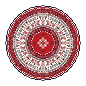 Vector round design element with traditional Russian embroidery symbols